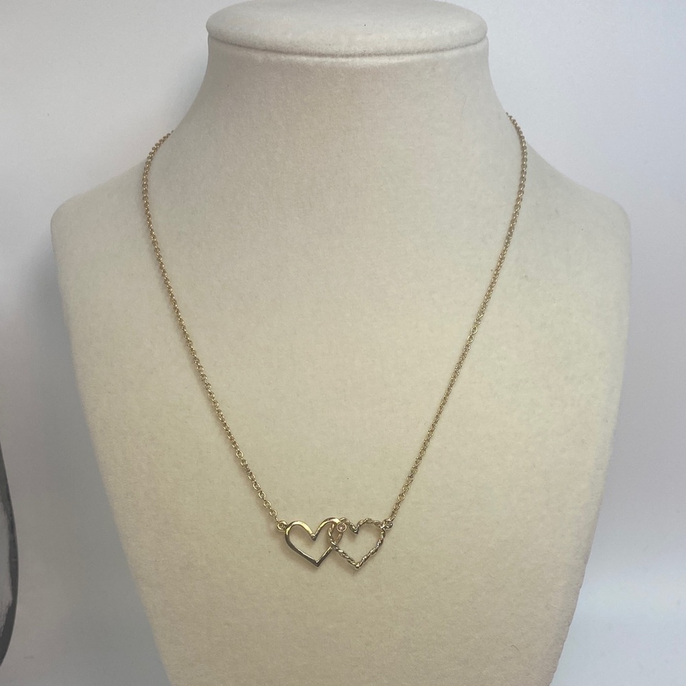 Gold Tone Double Heart Pendant Necklace 16 Inches with Birthstone for June